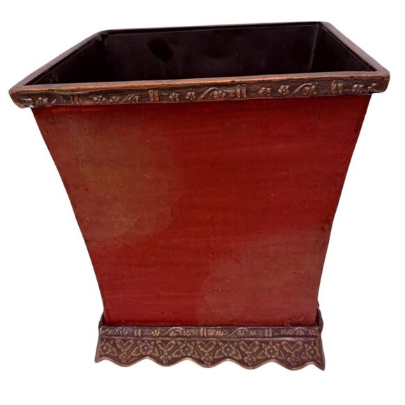 Tracy Porter Planter Red Floral Metalware Handpainted Home Plant Decor - Picture 2 of 12